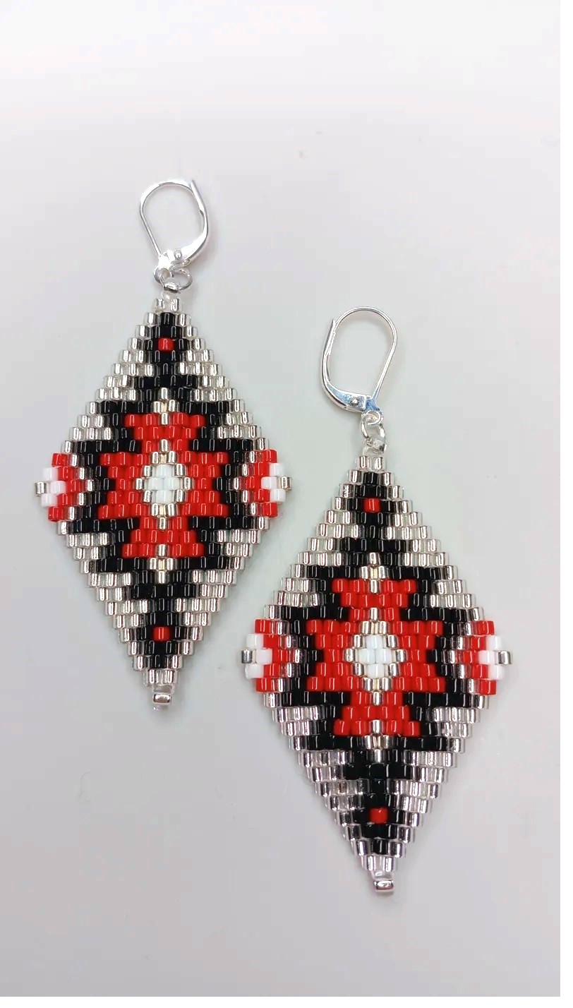 Yonder Art Deco Red Beaded Earrings Leverback