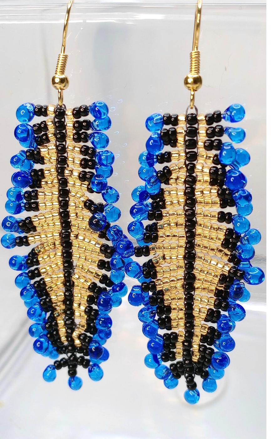 Yonder Beaded Blue Leaf Earrings