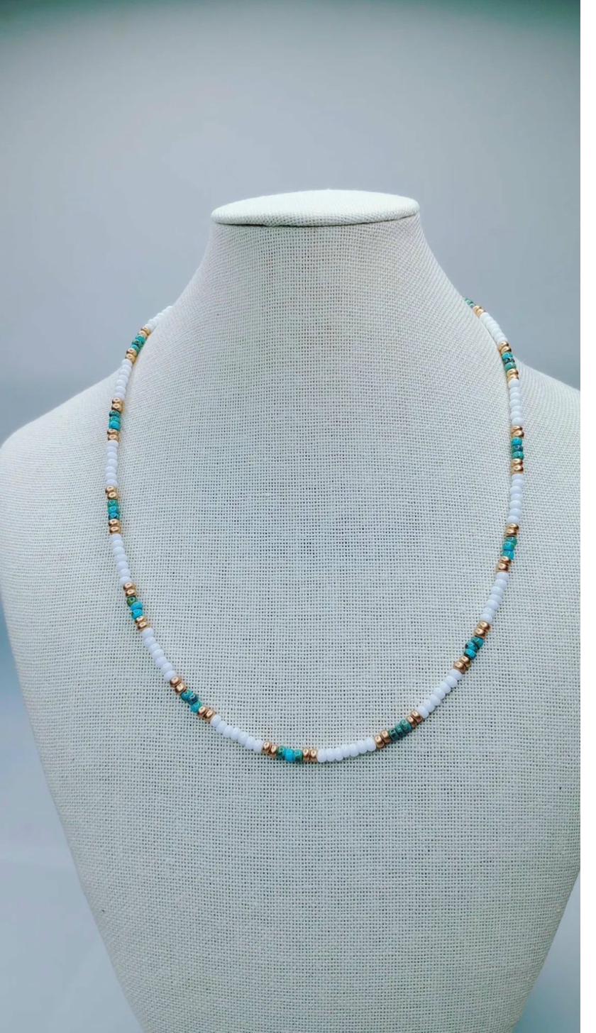 Yonder White and Green Beaded Necklace